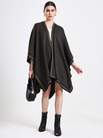 Olive Intarsia Belted Cape
