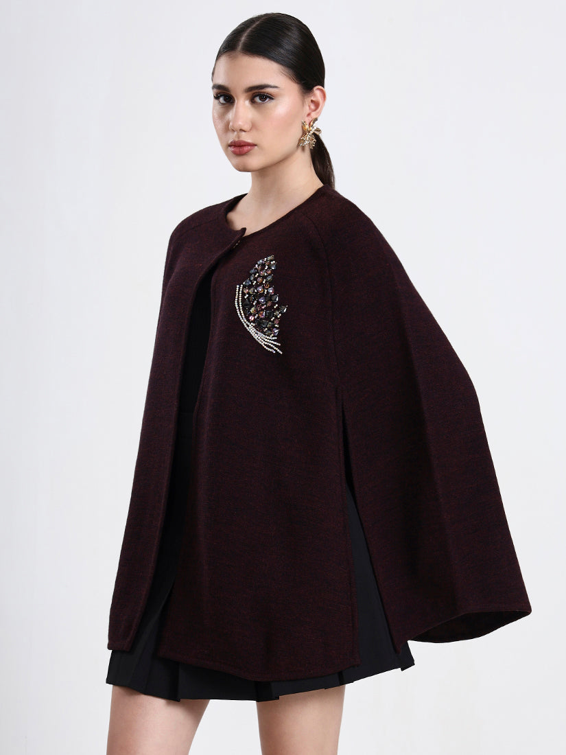 Burgundy Nocturne Embellished Cloak