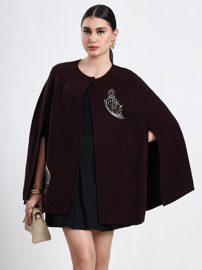 Burgundy Nocturne Embellished Cloak