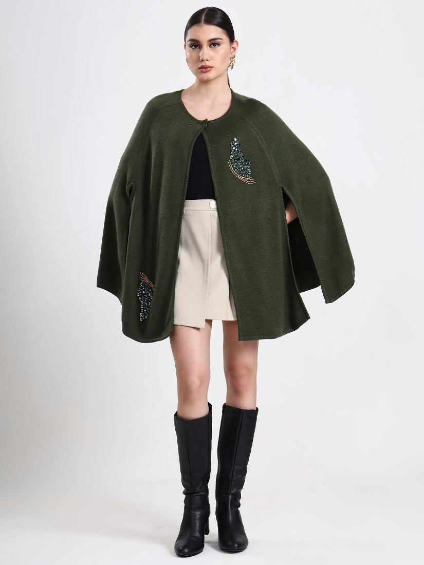 Olive Serenade Embellished Cloak