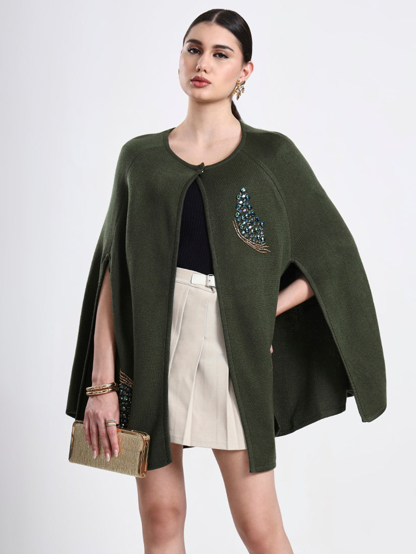 Olive Serenade Embellished Cloak