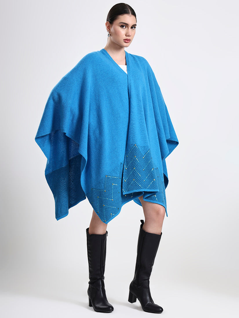 Azure Embellished Lambswool Cape