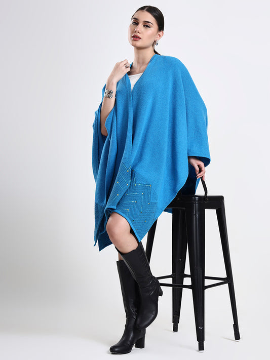 Azure Embellished Lambswool Cape