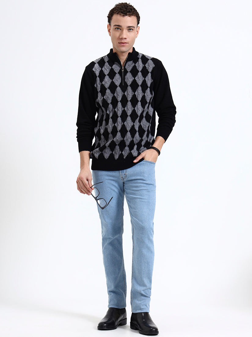 Black Argyle Quarter-Zip Pullover