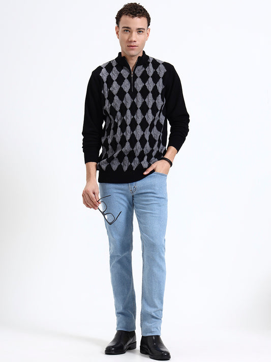 Black Argyle Quarter-Zip Pullover