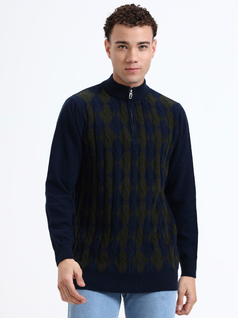 Oban Navy Argyle Quarter-Zip Pullover