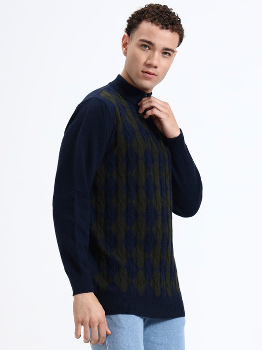 Oban Navy Argyle Quarter-Zip Pullover