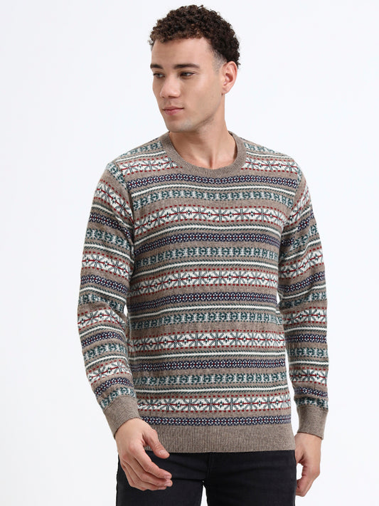 Heather Beige Fair Isle Knit Pullover