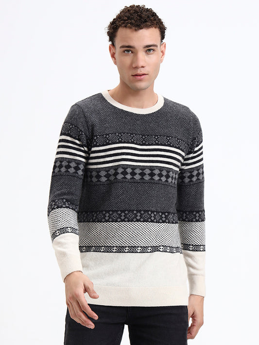 Monochrome Fair Isle Knit Pullover
