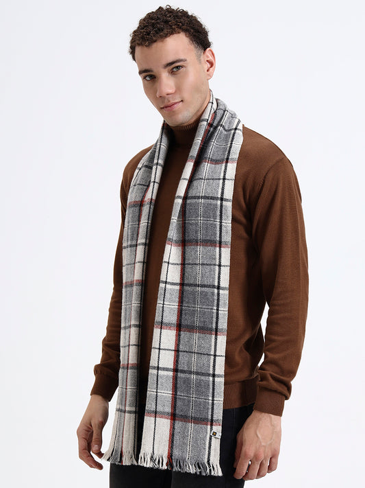 Stone Grid Check Fringe Scarf