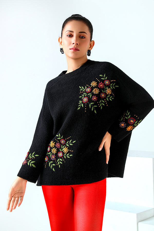 Nero Fiorito Alpaca Poncho